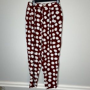 Urban outfitters Dara Pleated Trouser Pant 4 Brown White  Polkadot